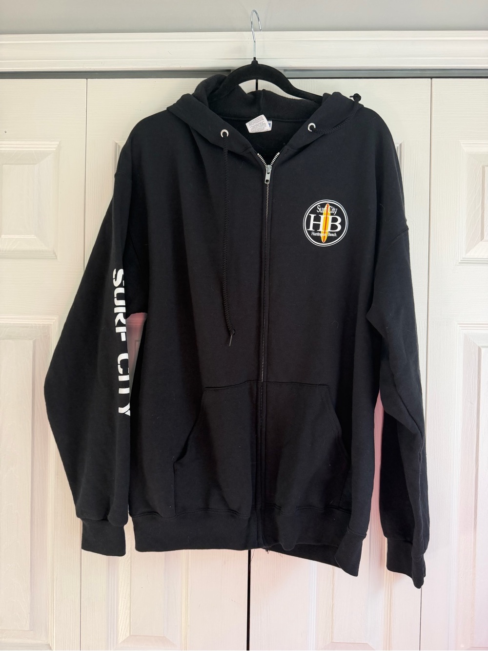 Surf City Black Zip-Up Hoodie with Logo